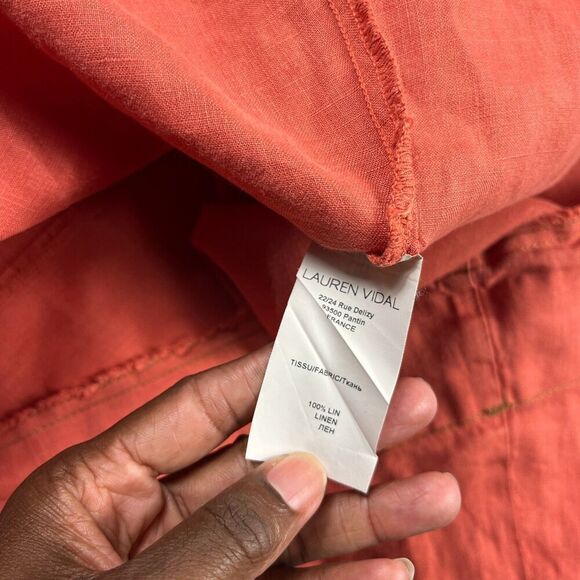 Lauren Vidal Linen Dress Small Orange Sleeveless Shift Raw Hem Summer Resort XS - Picture 10 of 13
